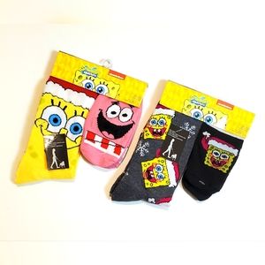 2 Pack Matching Owner and Pup SpongeBob Christmas Sock Bundle with Grippers